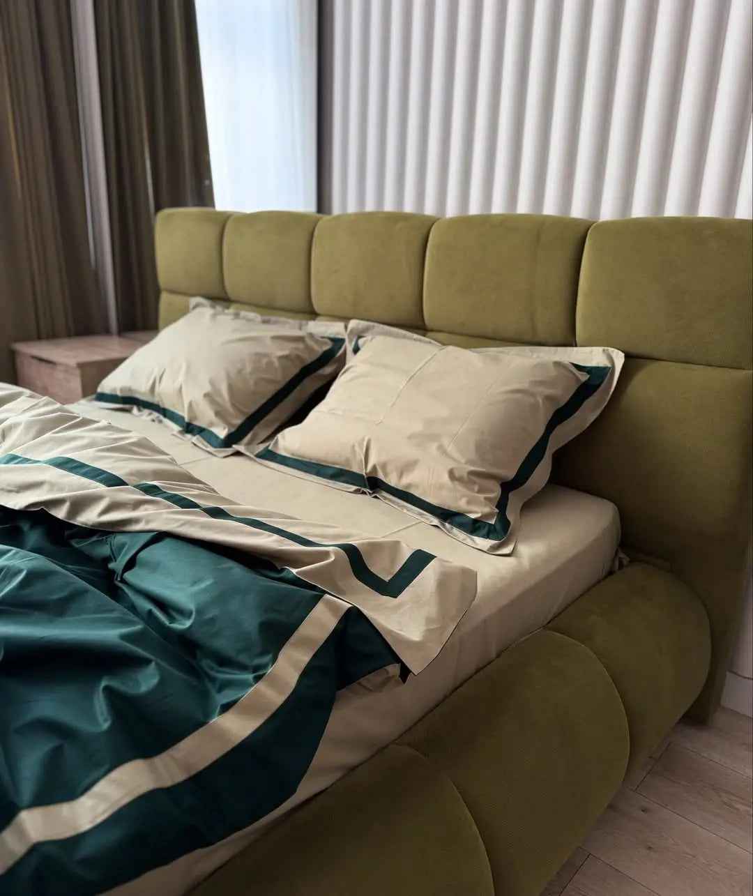 Pościel z Merceryzowanej Satyny – Butelkowa Zieleń & Szampański, 100% Bawełna Turecka, 140 g/m², Edycja Exclusive