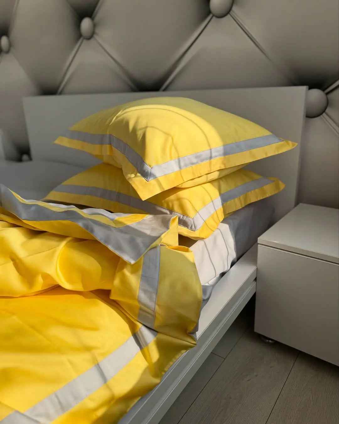 Pościel z Merceryzowanej Satyny – Żółto & Szara, 100% Bawełna Turecka, 140 g/m², Edycja Exclusive