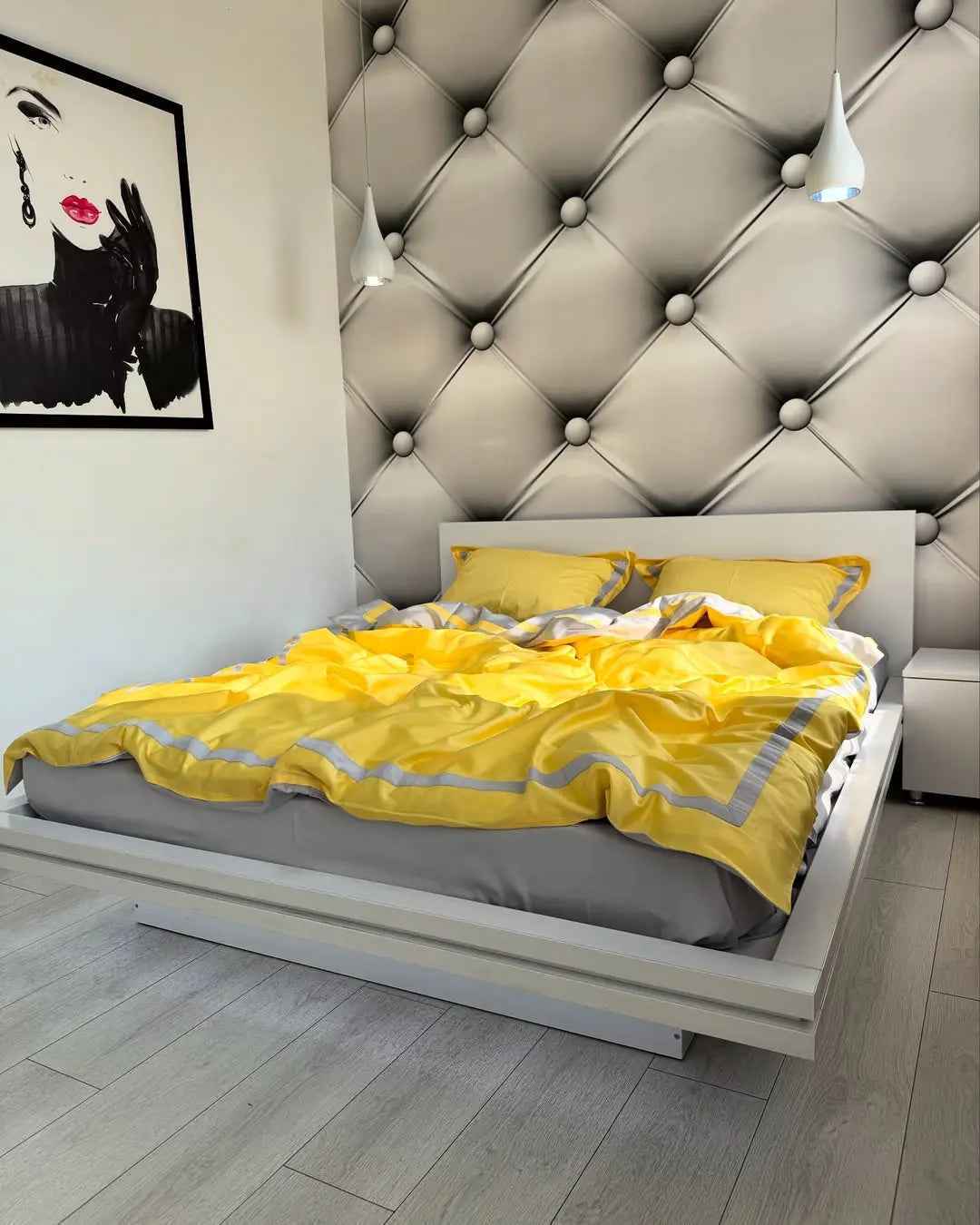 Pościel z Merceryzowanej Satyny – Żółto & Szara, 100% Bawełna Turecka, 140 g/m², Edycja Exclusive