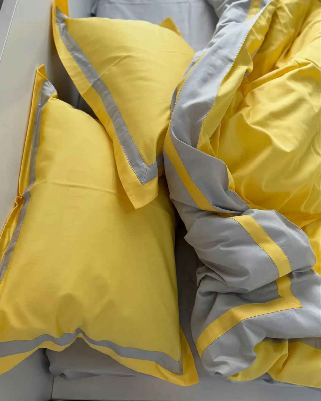 Pościel z Merceryzowanej Satyny – Żółto & Szara, 100% Bawełna Turecka, 140 g/m², Edycja Exclusive