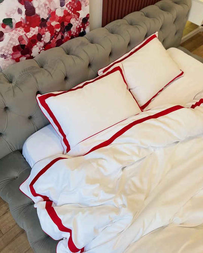 Mercerized Satin Bed Linen – Red & White, 100% Turkish Cotton, 140 g/m², Exclusive Edition