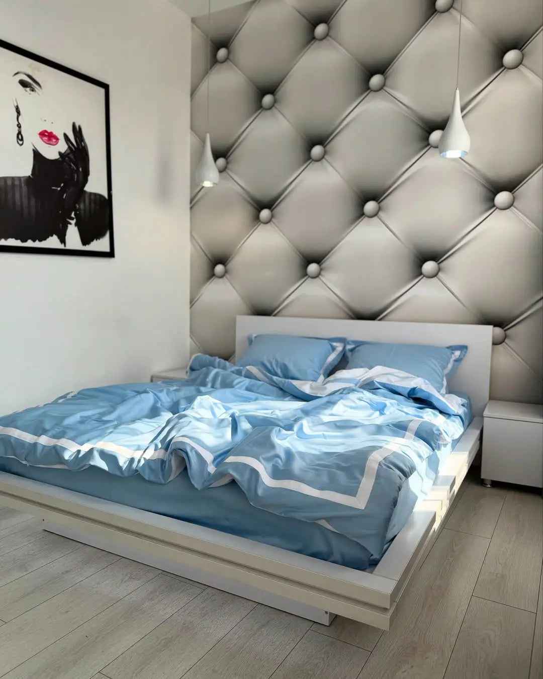 Pościel z Merceryzowanej Satyny – Błękit & Biel, 100% Bawełna Turecka, 140 g/m², Edycja Exclusive