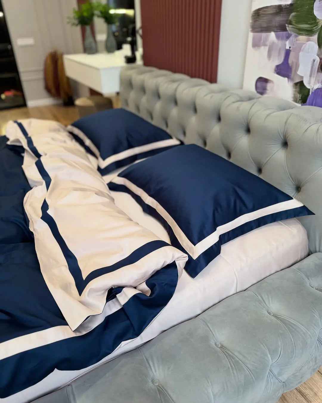 Pościel z Merceryzowanej Satyny – Granat Nocy & Szampański, 100% Bawełna Turecka, 140 g/m², Edycja Exclusive