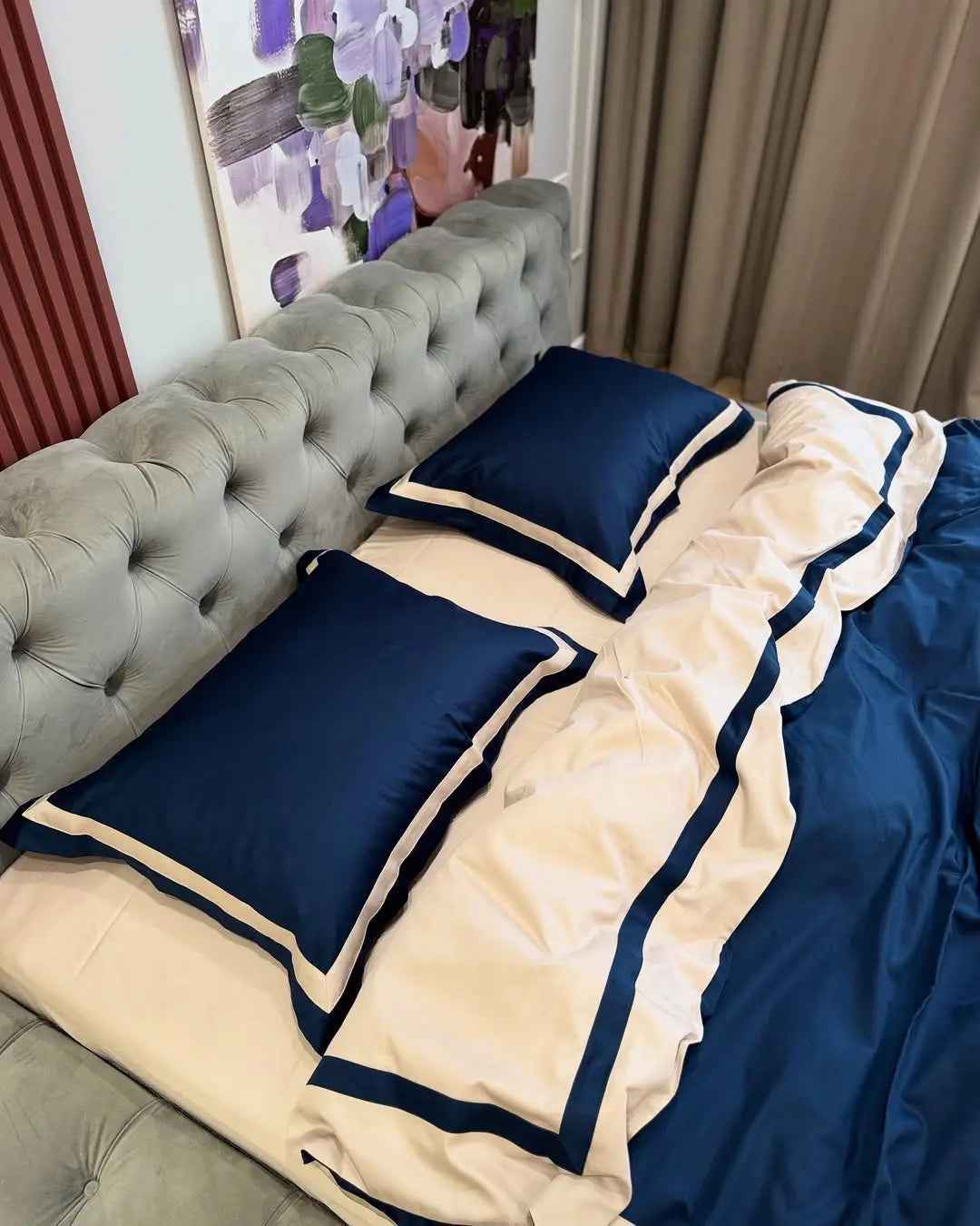 Pościel z Merceryzowanej Satyny – Granat Nocy & Szampański, 100% Bawełna Turecka, 140 g/m², Edycja Exclusive