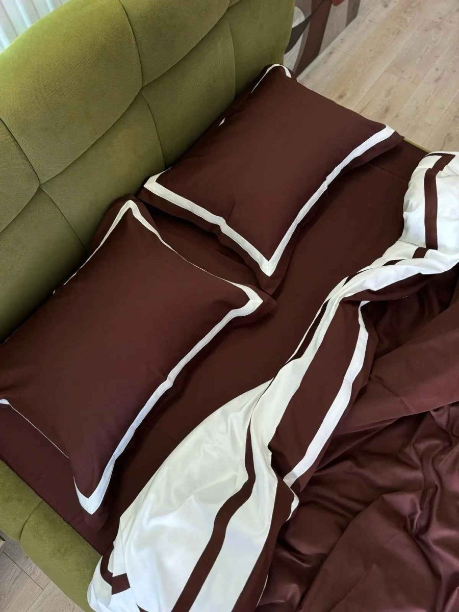 Pościel z Merceryzowanej Satyny – Brązowy & biały, 100% Bawełna Turecka, 140 g/m², Edycja Exclusive