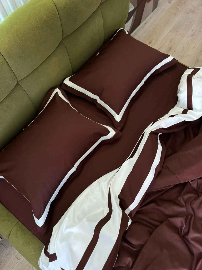 Pościel z Merceryzowanej Satyny – Brązowy & biały, 100% Bawełna Turecka, 140 g/m², Edycja Exclusive