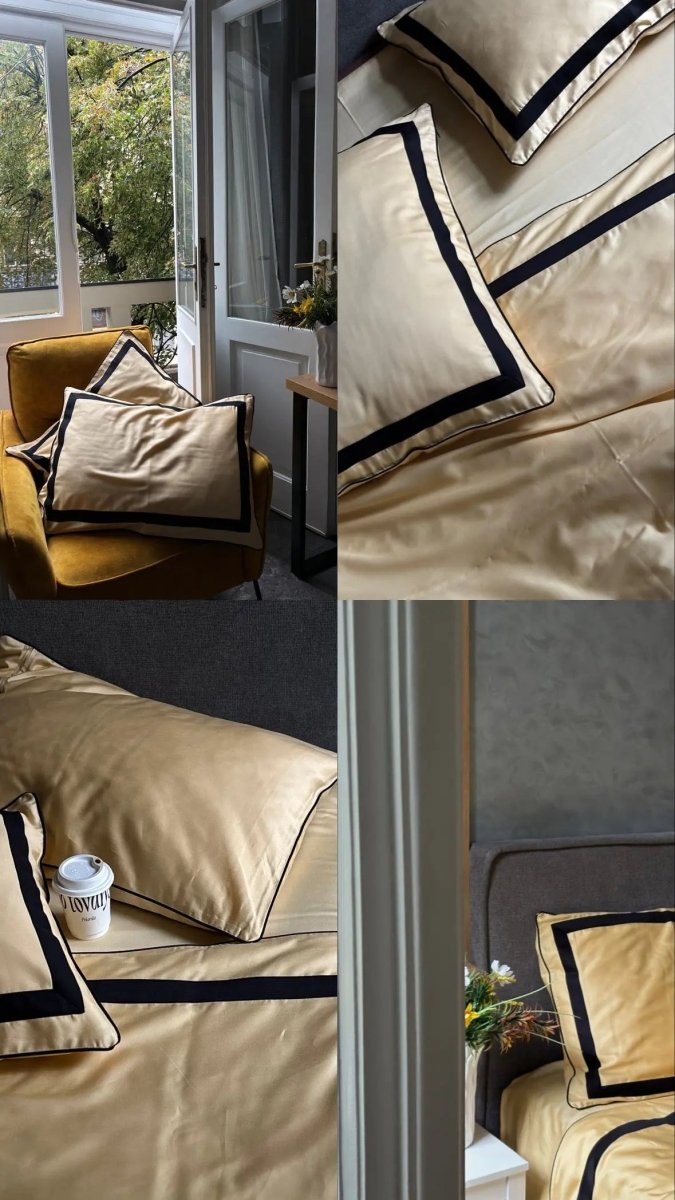 Pościel z Merceryzowanej Satyny – Jasnożółty & Czarny ,100% Bawełna Turecka, 140 g/m², Edycja Exclusive Wivanco Bedding