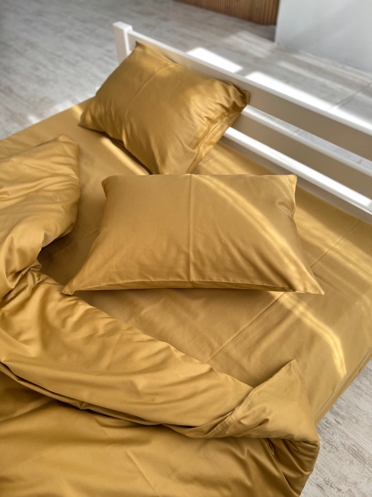 luksusowa pościel satynowa​Pościel Satynowa Musztardowa – 100% Bawełna Turecka, 140g, Luksus Hotelowy - Wivanco Bedding