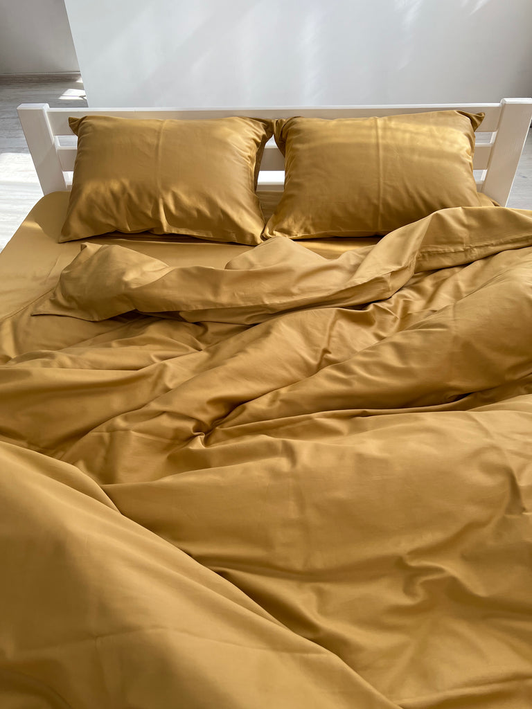 luksusowa pościel satynowa​Pościel Satynowa Musztardowa – 100% Bawełna Turecka, 140g, Luksus Hotelowy - Wivanco Bedding