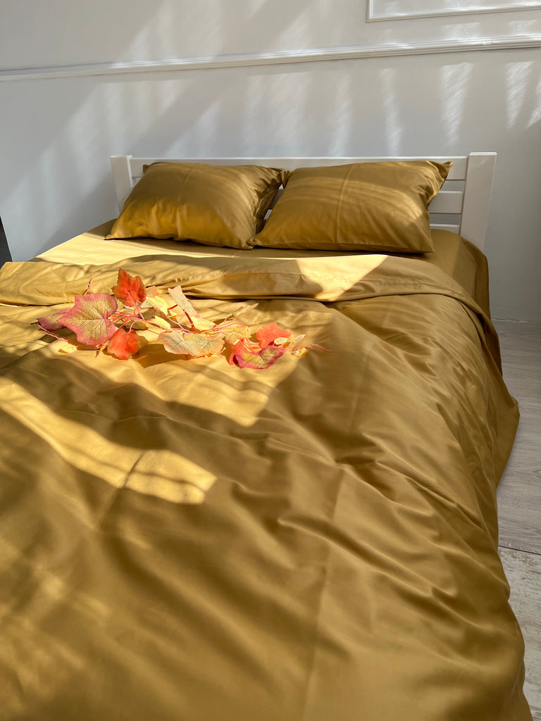 luksusowa pościel satynowa​Pościel Satynowa Musztardowa – 100% Bawełna Turecka, 140g, Luksus Hotelowy - Wivanco Bedding