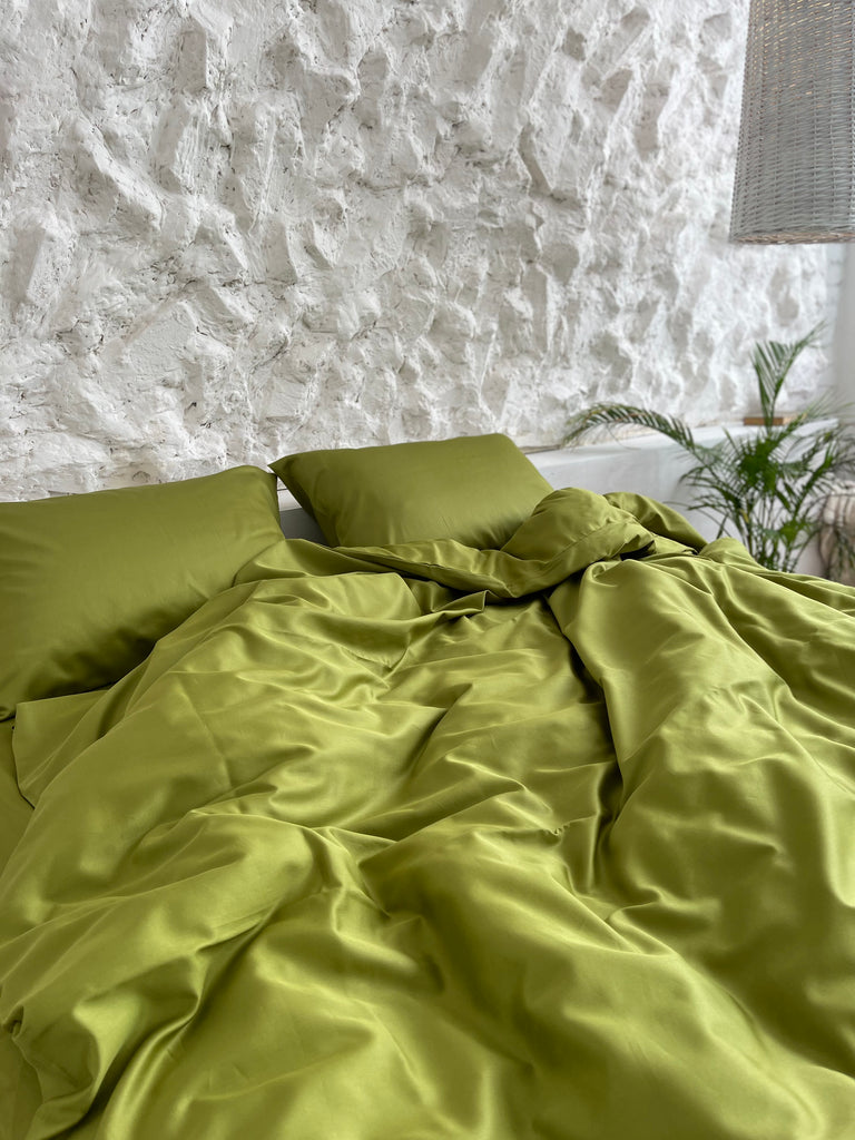 luksusowa pościel satynowa​Pościel Satynowa Limonkowa – 100% Bawełna Turecka, 140g, Naturalna Elegancja - Wivanco Bedding