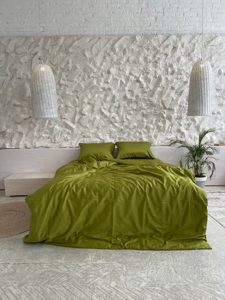 luksusowa pościel satynowa​Pościel Satynowa Limonkowa – 100% Bawełna Turecka, 140g, Naturalna Elegancja - Wivanco Bedding