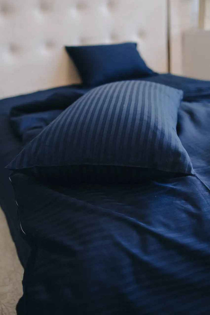 Pościel Satynowa w Paski – Niebieska, 100% Bawełna Turecka, 140g, Luksus Hotelowy