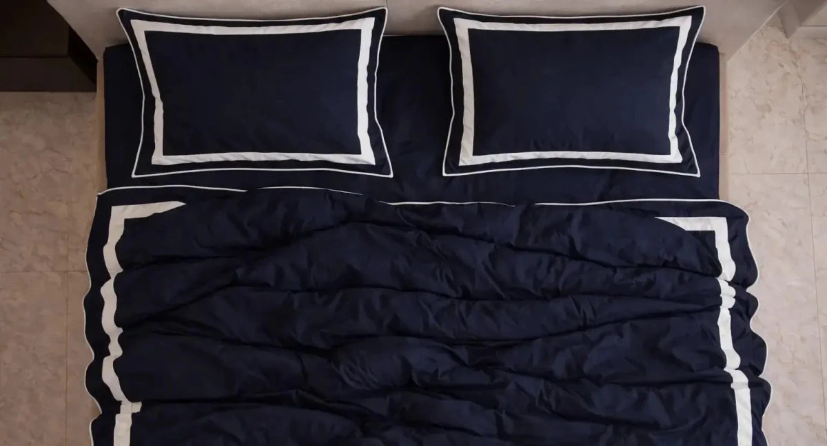 Pościel z Merceryzowanej Satyny – Granatowy & Biały, 100% Bawełna Turecka, 140 g/m², Edycja Exclusive Wivanco Bedding