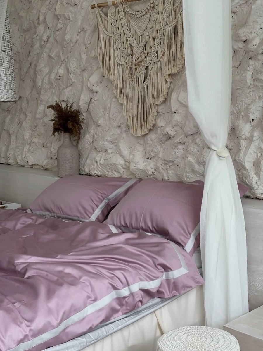 Pościel z Merceryzowanej Satyny – Pudrowy Mauve & Szary Kamienny, 100% Bawełna Turecka, 140 g/m², Edycja Exclusive Wivanco Bedding