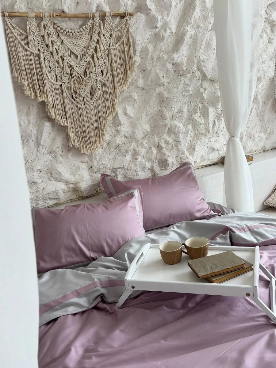 Pościel z Merceryzowanej Satyny – Pudrowy Mauve & Szary Kamienny, 100% Bawełna Turecka, 140 g/m², Edycja Exclusive Wivanco Bedding