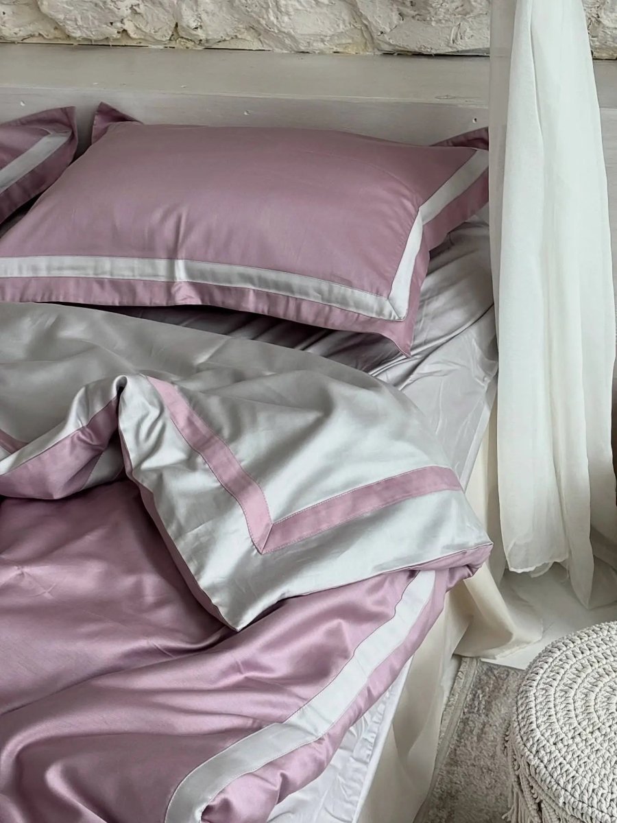 Pościel z Merceryzowanej Satyny – Pudrowy Mauve & Szary Kamienny, 100% Bawełna Turecka, 140 g/m², Edycja Exclusive Wivanco Bedding