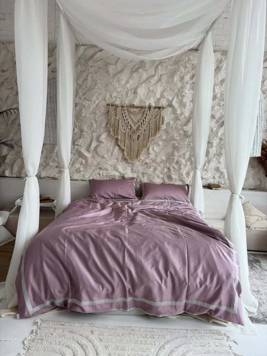 Pościel z Merceryzowanej Satyny – Pudrowy Mauve & Szary Kamienny, 100% Bawełna Turecka, 140 g/m², Edycja Exclusive Wivanco Bedding