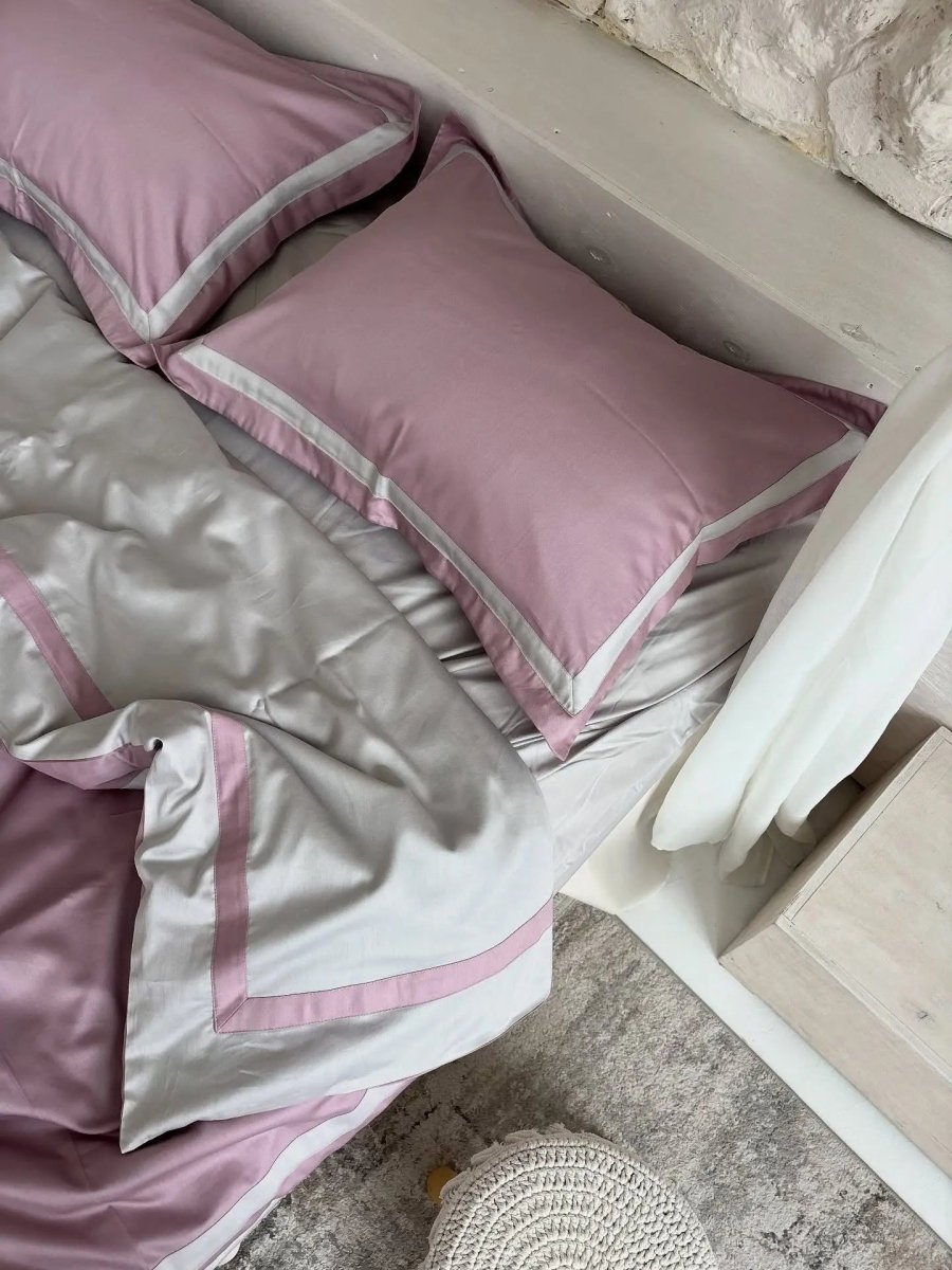 Pościel z Merceryzowanej Satyny – Pudrowy Mauve & Szary Kamienny, 100% Bawełna Turecka, 140 g/m², Edycja Exclusive Wivanco Bedding
