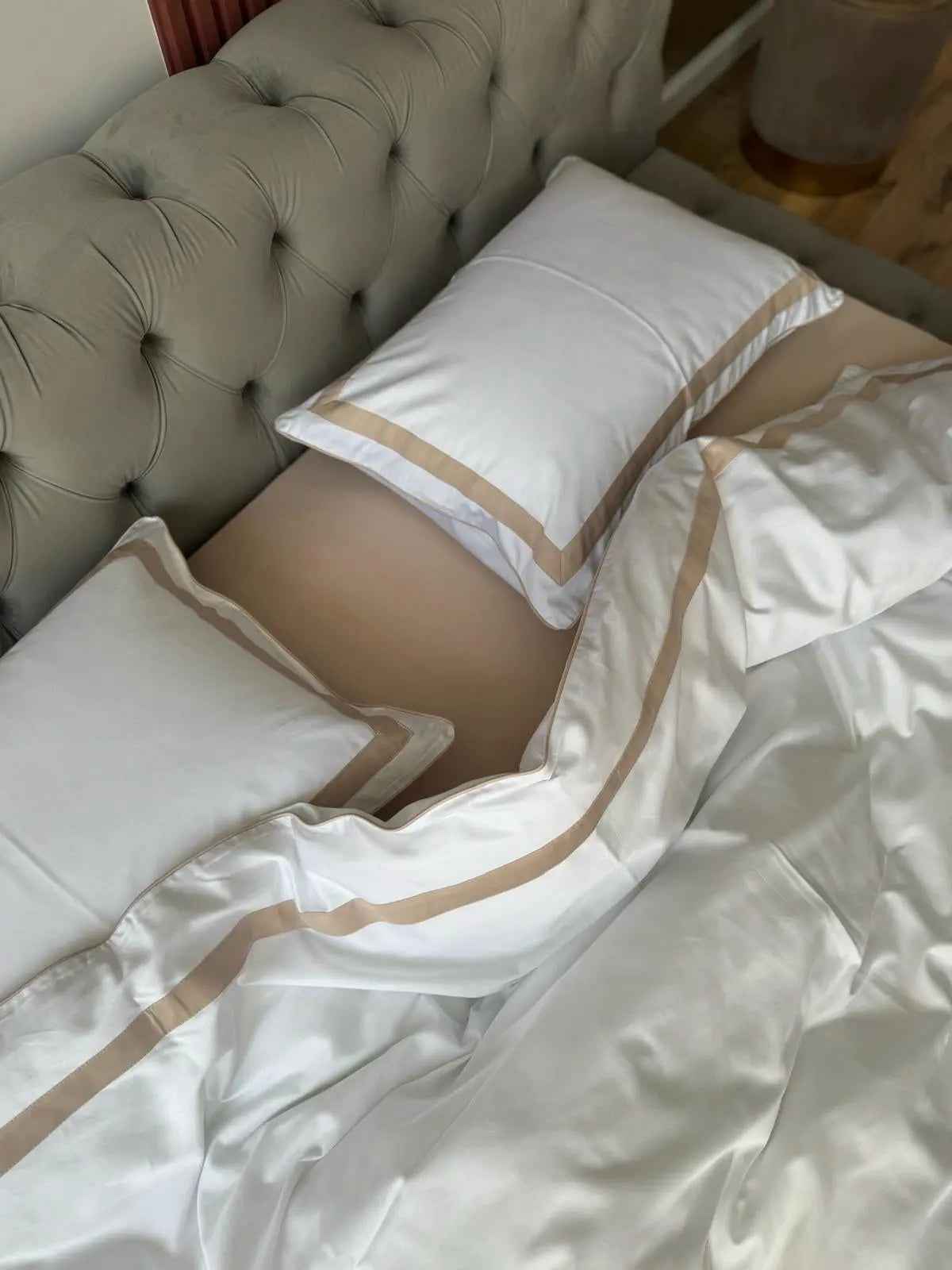 Pościel z Merceryzowanej Satyny – Nude & biały, 100% Bawełna Turecka, 140 g/m², Edycja Exclusive