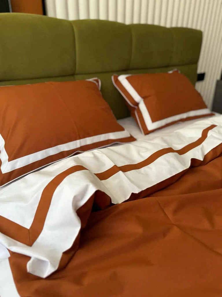Pościel z Merceryzowanej Satyny – Pomarańczowy & Biały, 100% Bawełna Turecka, 140 g/m², Edycja Exclusive