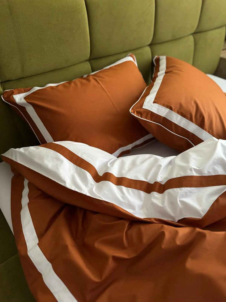 Pościel z Merceryzowanej Satyny – Pomarańczowy & Biały, 100% Bawełna Turecka, 140 g/m², Edycja Exclusive