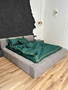 Pościel z Merceryzowanej Satyny – Butelkowa Zieleń & Złoty, 100% Bawełna Turecka, 140 g/m², Edycja Exclusive