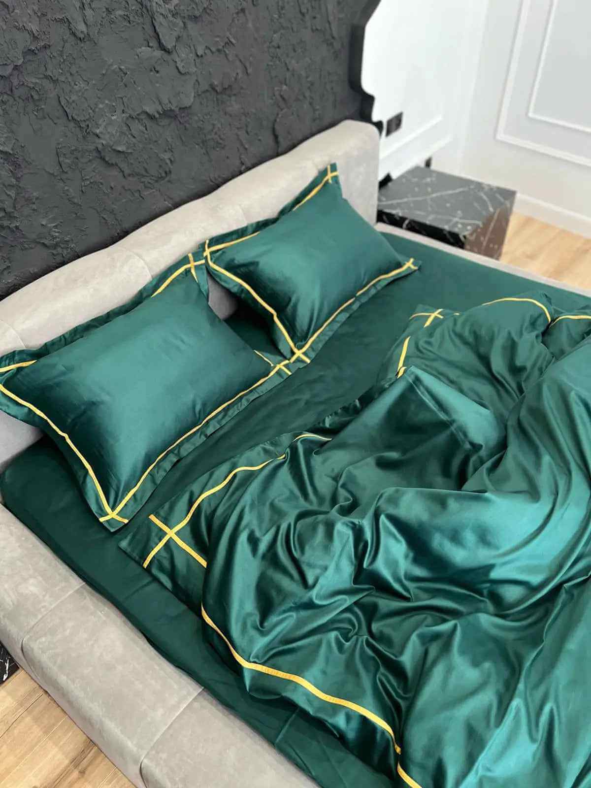 Pościel z Merceryzowanej Satyny – Butelkowa Zieleń & Złoty, 100% Bawełna Turecka, 140 g/m², Edycja Exclusive