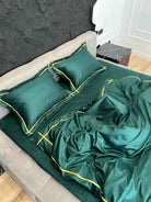 Pościel z Merceryzowanej Satyny – Butelkowa Zieleń & Złoty, 100% Bawełna Turecka, 140 g/m², Edycja Exclusive