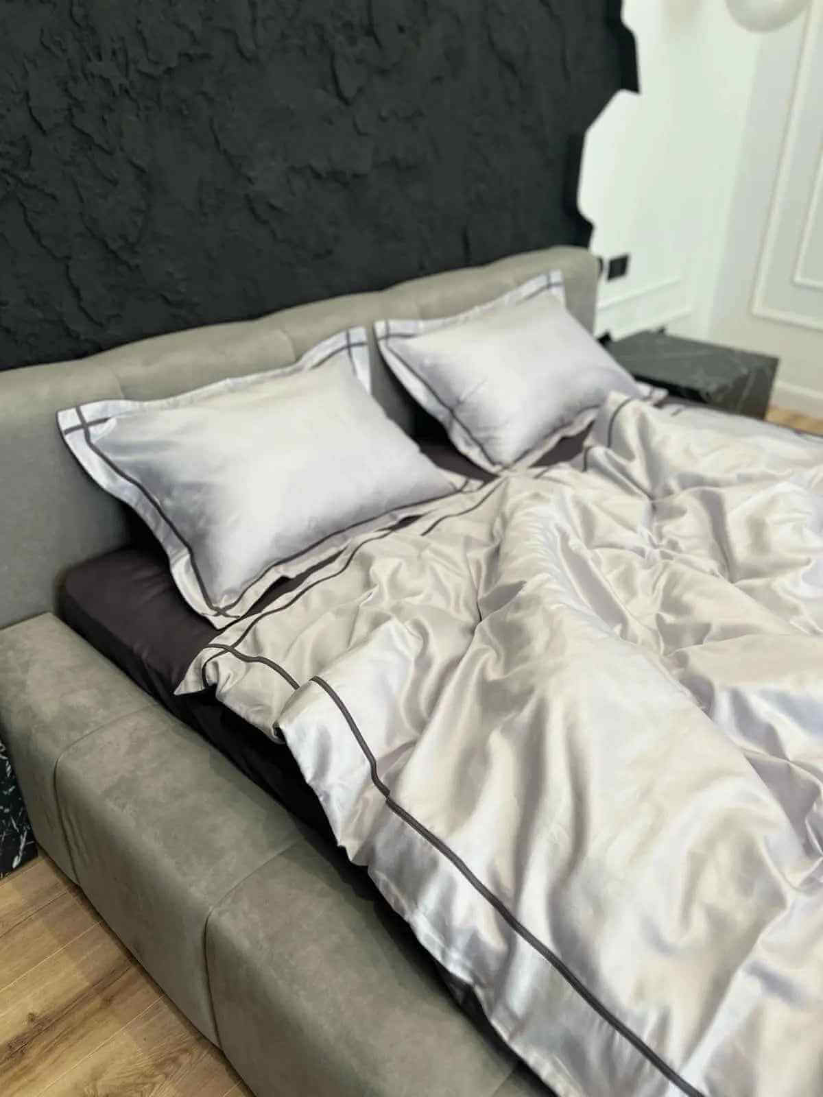 Pościel z Merceryzowanej Satyny – Silver Szary & Asfaltowy, 100% Bawełna Turecka, 140 g/m², Edycja Exclusive