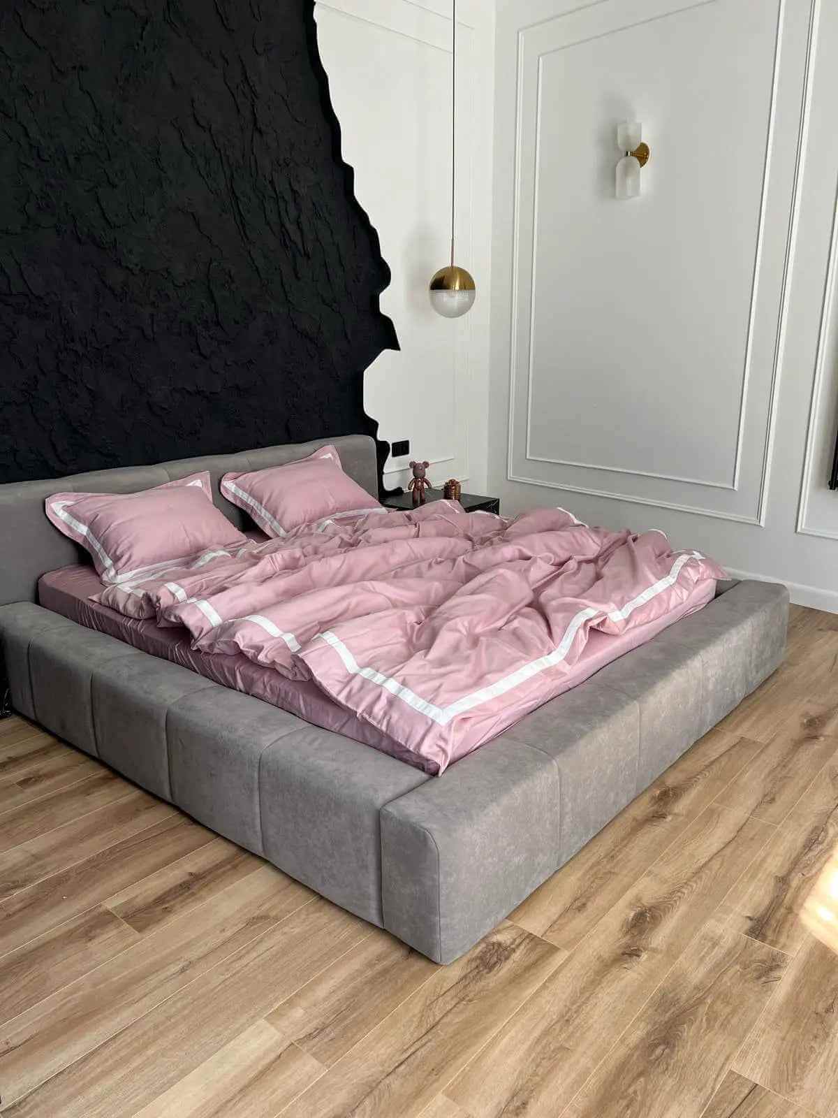 Pościel z Merceryzowanej Satyny – Pudrowy Róż & Biały, 100% Bawełna Turecka, 140 g/m², Edycja Exclusive