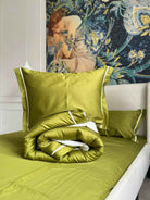 Pościel z Merceryzowanej Satyny – Oliwkowy & Biały, 100% Bawełna Turecka, 140 g/m², Edycja Exclusive