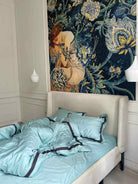 Pościel z Merceryzowanej Satyny –Turkusowy Niebieski & Czarny, 100% Bawełna Turecka, 140 g/m², Edycja Exclusive