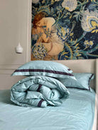 Pościel z Merceryzowanej Satyny –Turkusowy Niebieski & Czarny, 100% Bawełna Turecka, 140 g/m², Edycja Exclusive