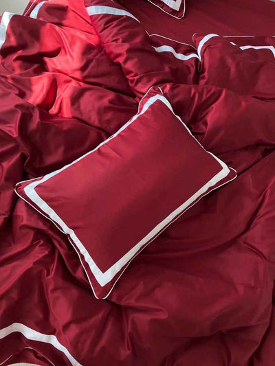 Mercerized Satin Bed Linen – Rose Red & White, 100% Turkish Cotton, 140 g/m², Exclusive Edition