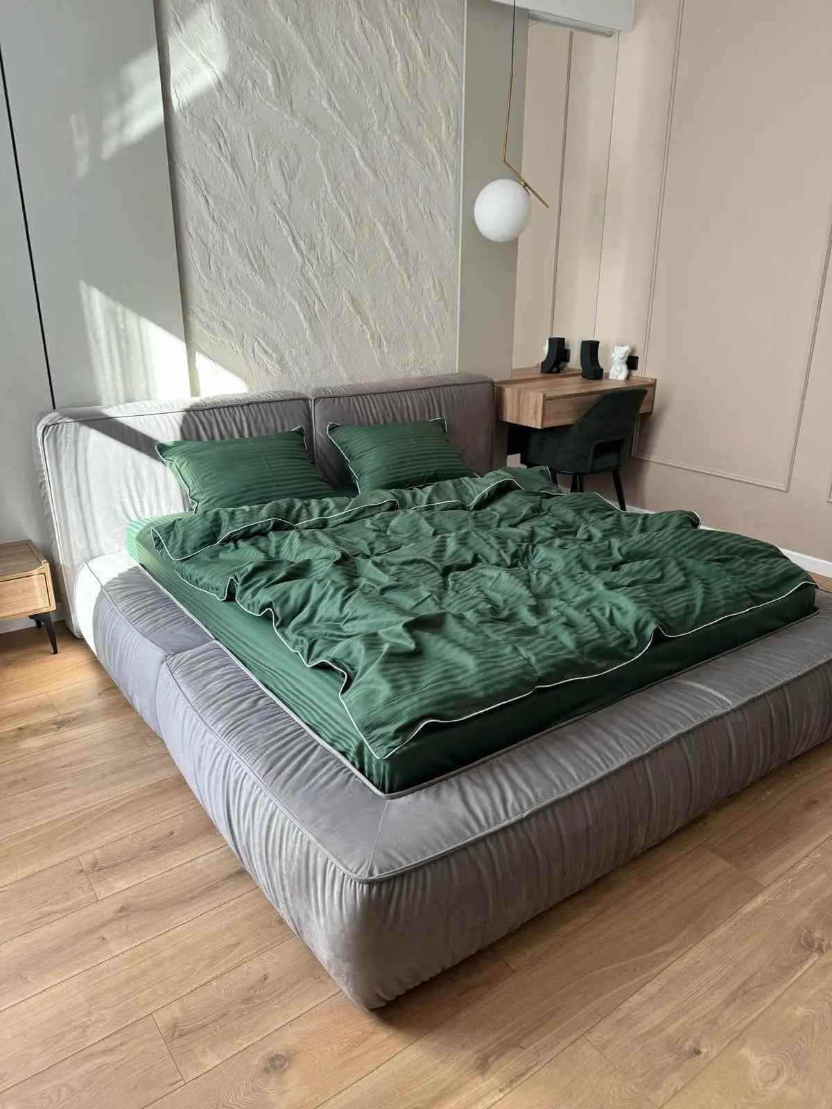 Pościel z Merceryzowanej Satyny – Zielony w Paski z Białą Lamówką , 100% Bawełna Turecka, 140 g/m², Kolekcja Premium