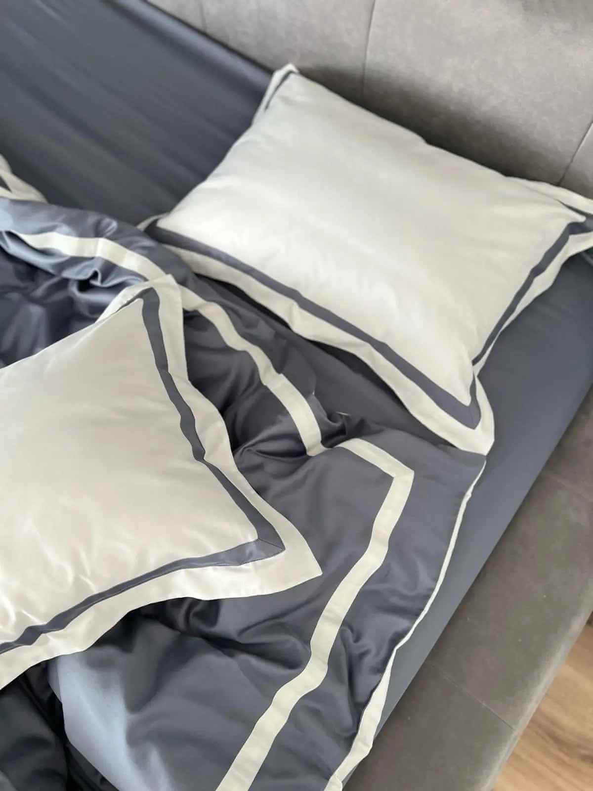 Pościel z Merceryzowanej Satyny – Szary & Biały, 100% Bawełna Turecka, 140 g/m², Edycja Exclusive