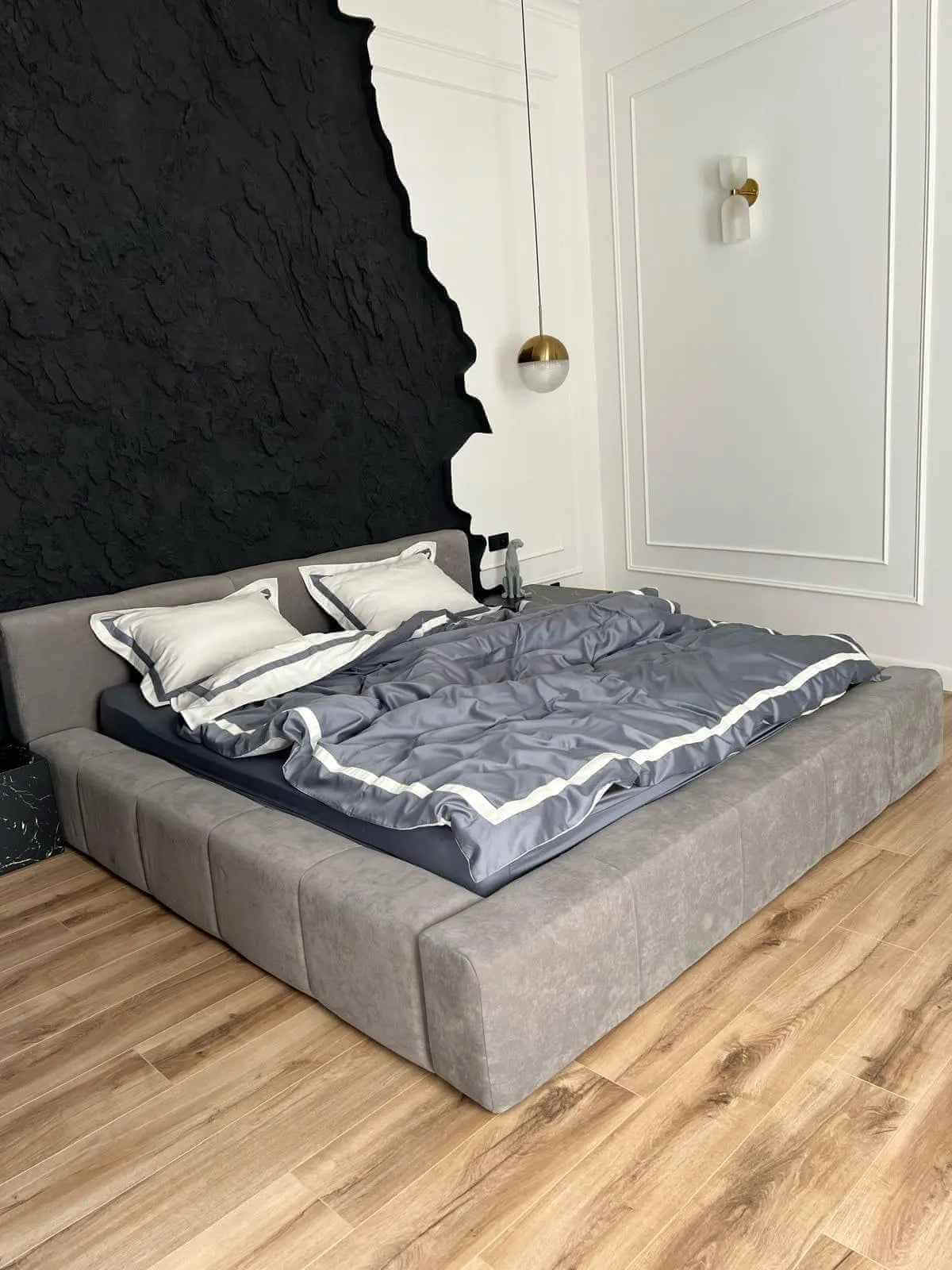 Pościel z Merceryzowanej Satyny – Szary & Biały, 100% Bawełna Turecka, 140 g/m², Edycja Exclusive