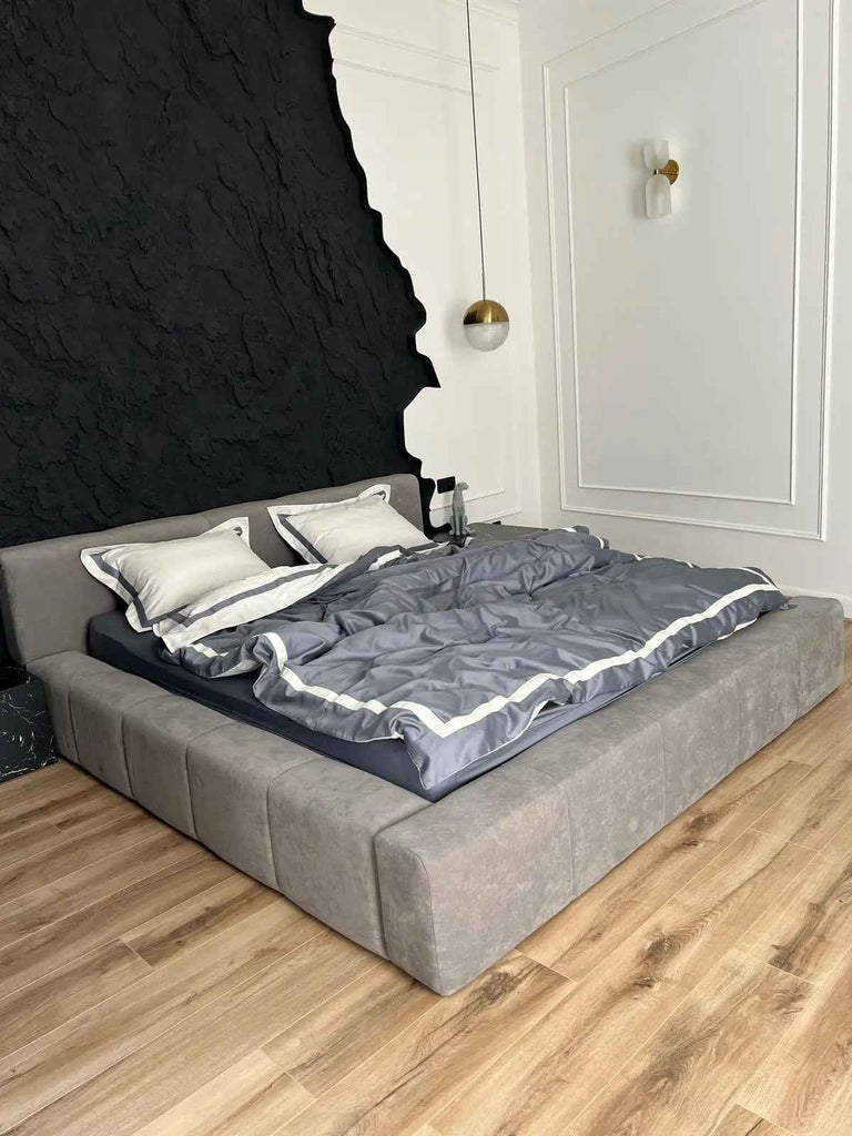 Pościel z Merceryzowanej Satyny – Szary & Biały, 100% Bawełna Turecka, 140 g/m², Edycja Exclusive