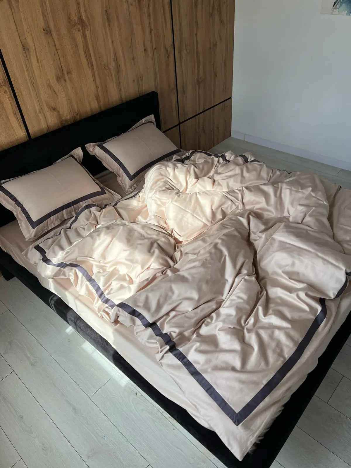 Pościel z Merceryzowanej Satyny –Nude & Szary, 100% Bawełna Turecka, 140 g/m², Edycja Exclusive