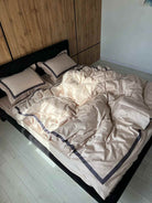 Pościel z Merceryzowanej Satyny –Nude & Szary, 100% Bawełna Turecka, 140 g/m², Edycja Exclusive