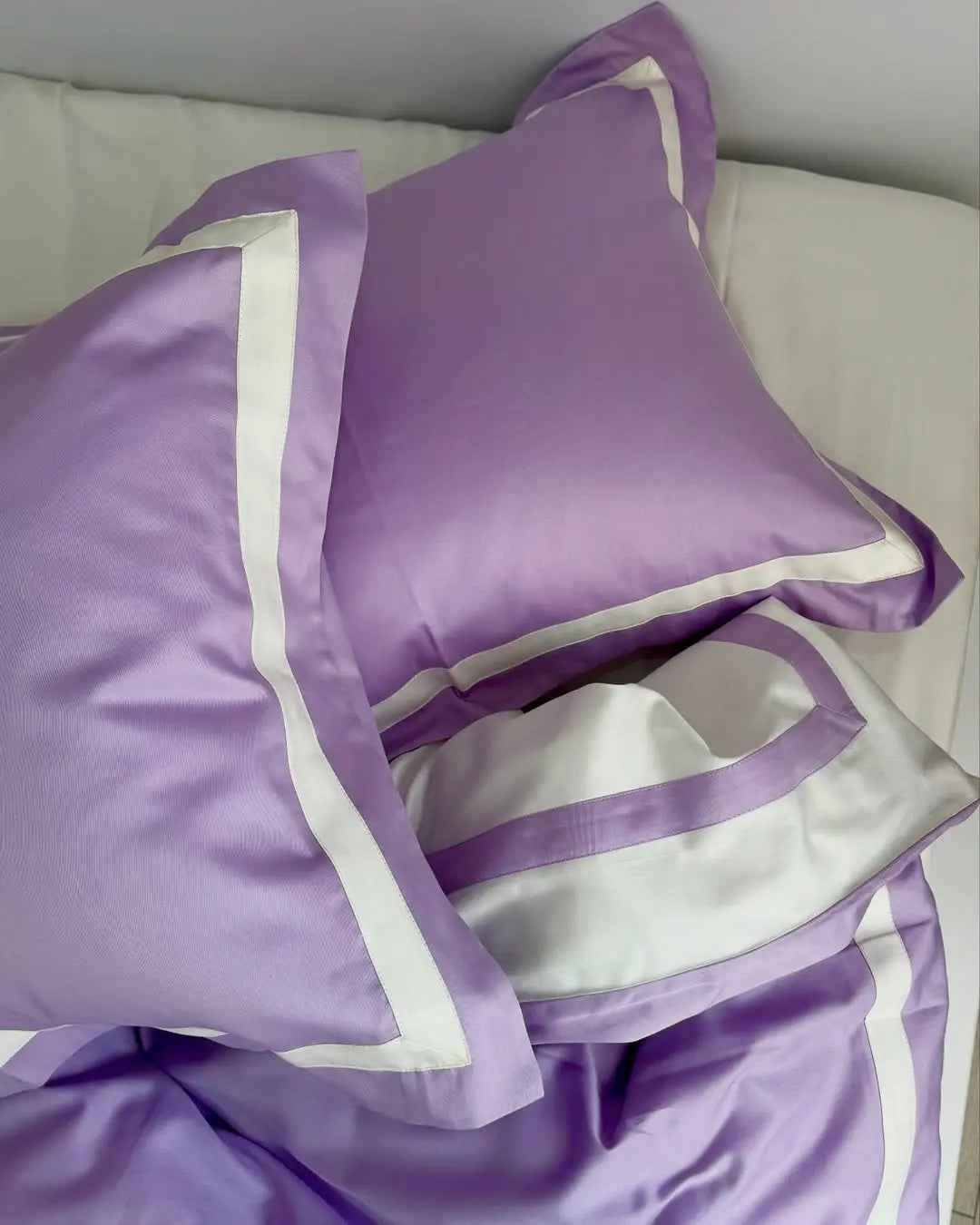 Pościel z Merceryzowanej Satyny – Lawendowa & Kremowa, 100% Bawełna Turecka, 140 g/m², Edycja Exclusive