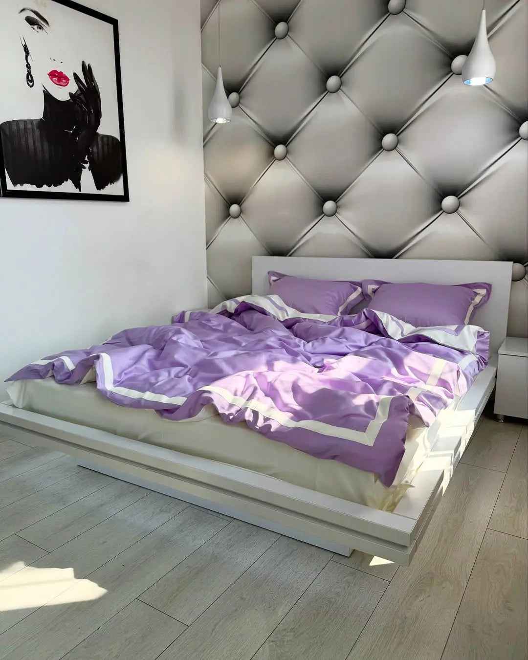 Pościel z Merceryzowanej Satyny – Lawendowa & Kremowa, 100% Bawełna Turecka, 140 g/m², Edycja Exclusive