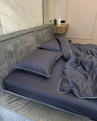 Pościel z Merceryzowanej Satyny – Jasny Grafit z Białą Lamówką, 100% Bawełna Turecka, 140 g/m²,  Kolekcja Premium