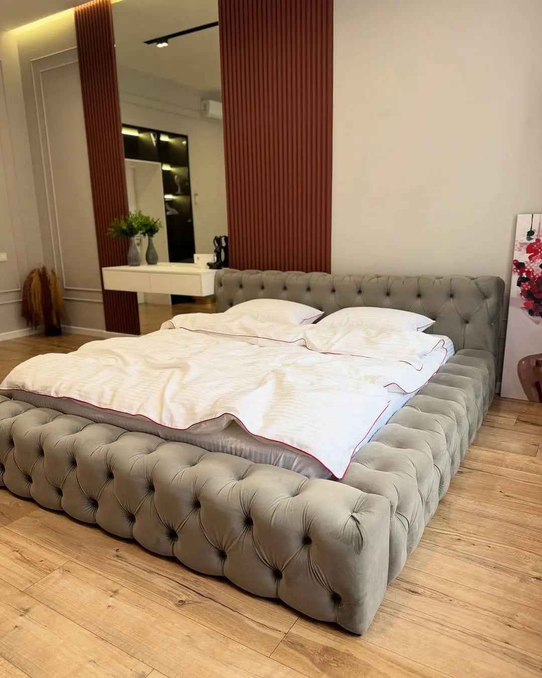 Pościel z Merceryzowanej Satyny z Czerwoną Lamówką w Pasy – Biała, 100% Bawełna Turecka, 140 g/m²,  Kolekcja Premium