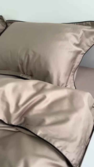 Pościel z Merceryzowanej Satyny – Cappuccino z Czarną Lamówką, 100% Bawełna Turecka, 140 g/m²,  Kolekcja Premium