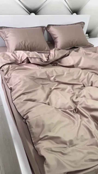 Pościel z Merceryzowanej Satyny – Cappuccino z Czarną Lamówką, 100% Bawełna Turecka, 140 g/m²,  Kolekcja Premium