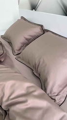 Pościel z Merceryzowanej Satyny – Cappuccino z Czarną Lamówką, 100% Bawełna Turecka, 140 g/m²,  Kolekcja Premium