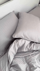 Pościel z Merceryzowanej Satyny – Jasnoszary w Paski z Białą Lamówką, 100% Bawełna Turecka, 140 g/m²,  Kolekcja Premium