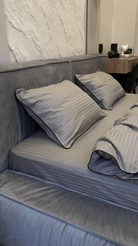 Pościel z Merceryzowanej Satyny – Jasny Grafit z Czarną Lamówką, 100% Bawełna Turecka, 140 g/m²,  Kolekcja Premium